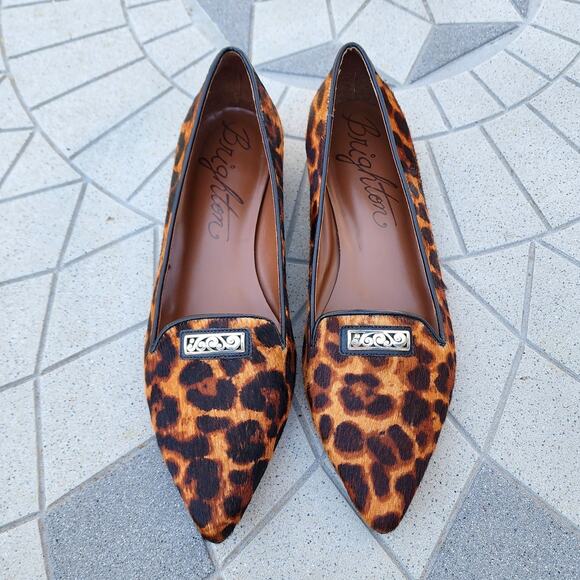 Brighton Eve Leather Leopard Print Calf Hair Pointed Toe Flats - Picture 3 of 10